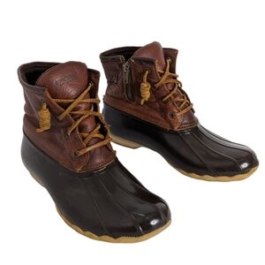 Sperry Saltwater Brown Leather Rubber Duck Booties Fleece Lined